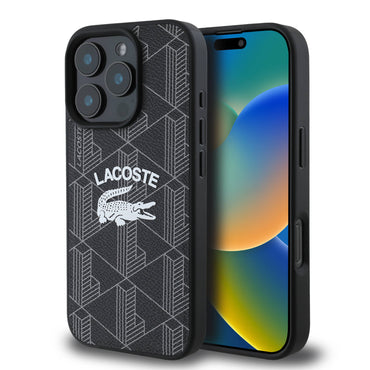 Apple iPhone 16 Pro Max Kılıf Lacoste Orjinal Lisanslı M-safe Şarj Özellikli Mono Vintage Logo Kapak Siyah