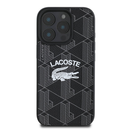 Apple iPhone 16 Pro Max Kılıf Lacoste Orjinal Lisanslı M-safe Şarj Özellikli Mono Vintage Logo Kapak Siyah