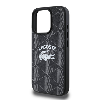 Apple iPhone 16 Pro Max Kılıf Lacoste Orjinal Lisanslı M-safe Şarj Özellikli Mono Vintage Logo Kapak Siyah