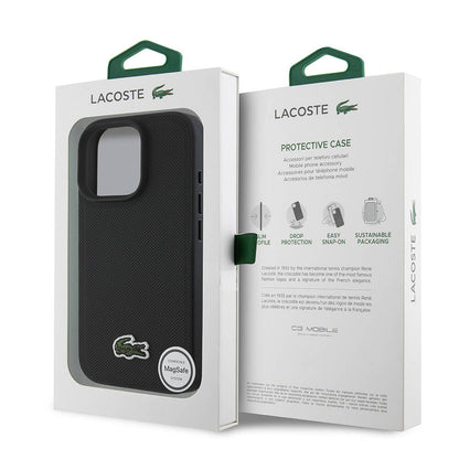 Apple iPhone 16 Pro Max Kılıf Lacoste Orjinal Lisanslı PU Pike Desenli Arka Yüzey İkonik Timsah Dokuma Logolu Kapak Koyu Yeşil
