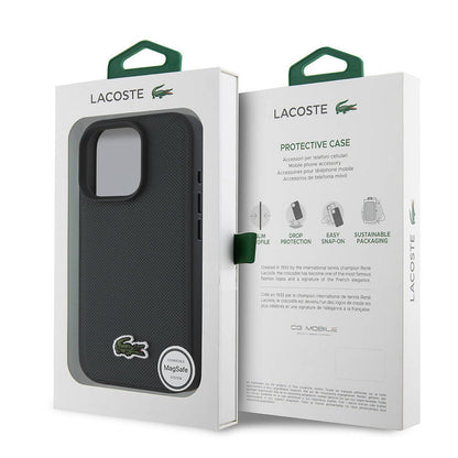 Apple iPhone 16 Pro Max Kılıf Lacoste Orjinal Lisanslı PU Pike Desenli Arka Yüzey İkonik Timsah Dokuma Logolu Kapak Koyu Yeşil