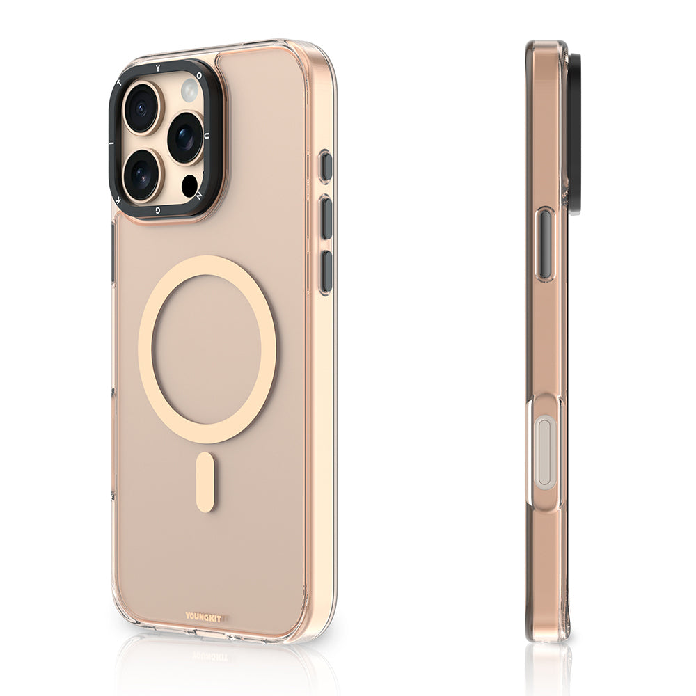 Apple iPhone 16 Pro Max Kılıf M-safe Şarj Özellikli Cam Arka Yüzey TPU Youngkit Gemstone Clear Serisi Kapak Siyah