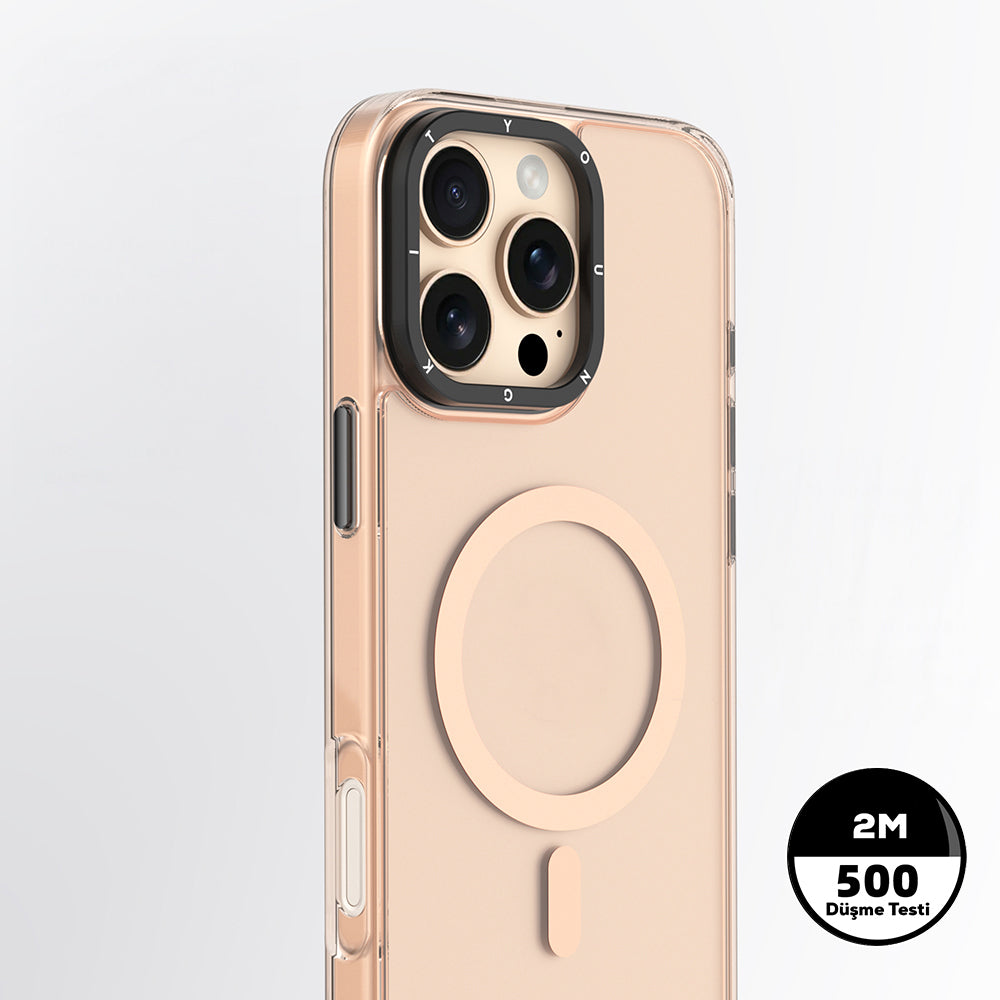 Apple iPhone 16 Pro Max Kılıf M-safe Şarj Özellikli Cam Arka Yüzey TPU Youngkit Gemstone Clear Serisi Kapak Siyah