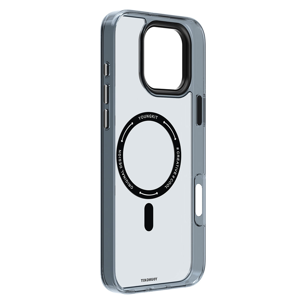 Apple iPhone 16 Pro Max Kılıf M-safe Şarj Özellikli Cam Arka Yüzey TPU Youngkit Gemstone Clear Serisi Kapak Gold