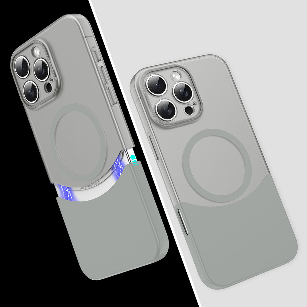 Apple iPhone 16 Pro Max Kılıf M-Safe Şarj Özellikli Mıknatıslı Zore Duble Kapak Gri