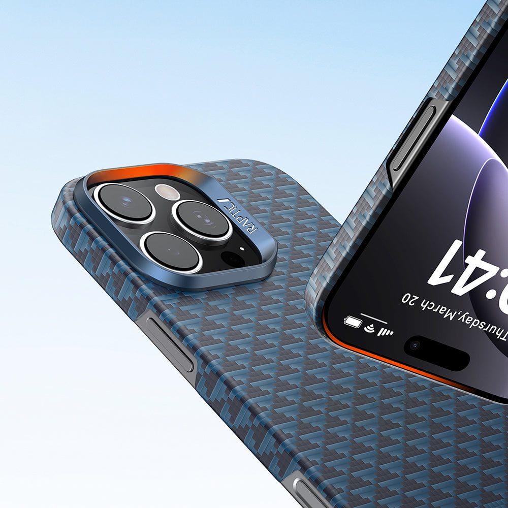 Apple iPhone 16 Pro Max Kılıf M-safe Şarj Özellikli Raptic Aramid Skin Origin Serisi Kapak Lacivert