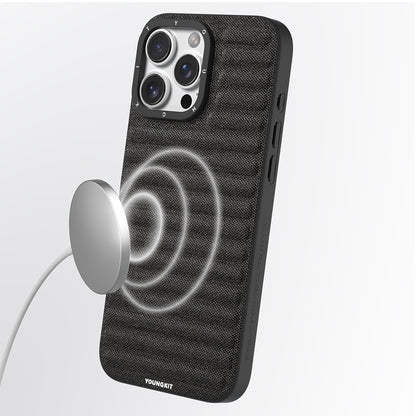 Apple iPhone 16 Pro Max Kılıf M-safe Şarj Özellikli Youngkit Canvas Serisi Kapak Mavi