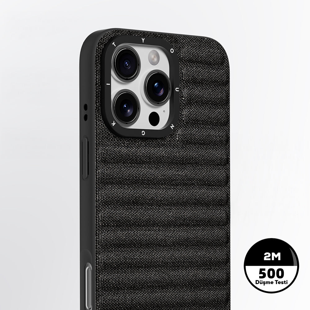 Apple iPhone 16 Pro Max Kılıf M-safe Şarj Özellikli Youngkit Canvas Serisi Kapak Siyah