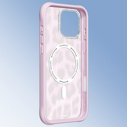 Apple iPhone 16 Pro Max Kılıf M-safe Şarj Özellikli Youngkit Leopard Serisi Kapak Pembe