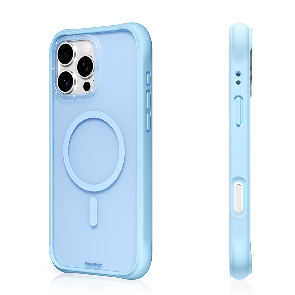 Apple iPhone 16 Pro Max Kılıf M-safe Şarj Özellikli Youngkit Macaroon Serisi Kapak Mavi