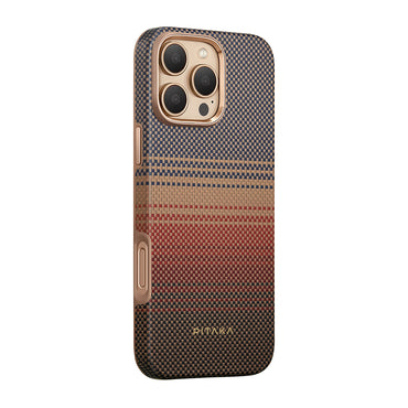 Apple iPhone 16 Pro Max Kılıf M-safe Şarj Özellikli Aramid Fiber Pitaka Military-Grade Sunset-Moonrise Serisi Sunset Kapak Kahverengi