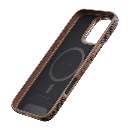 Apple iPhone 16 Pro Max Kılıf M-safe Şarj Özellikli Aramid Fiber Pitaka Military-Grade Sunset-Moonrise Serisi Sunset Kapak Kahverengi