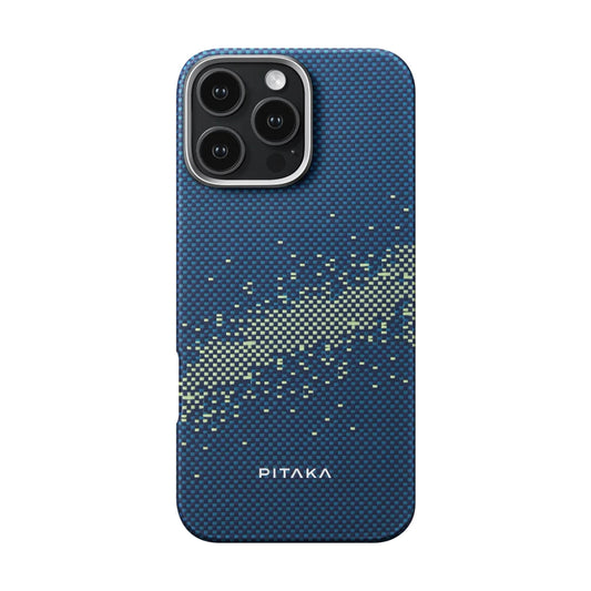 Apple iPhone 16 Pro Max Kılıf M-safe Şarj Özellikli Aramid Fiber Pitaka Tactile Woven Starpeak Serisi Milky Way Galaxy Kapak Mavi