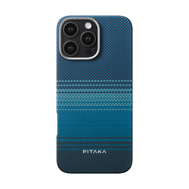 Apple iPhone 16 Pro Max Kılıf M-safe Şarj Özellikli Aramid Fiber Pitaka Tactile Woven Sunset-Moonrise Serisi Moonrise Kapak Mavi