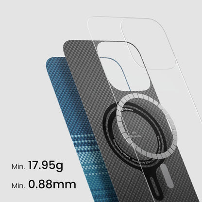 Apple iPhone 16 Pro Max Kılıf M-safe Şarj Özellikli Aramid Fiber Pitaka Tactile Woven Sunset-Moonrise Serisi Moonrise Kapak Mavi