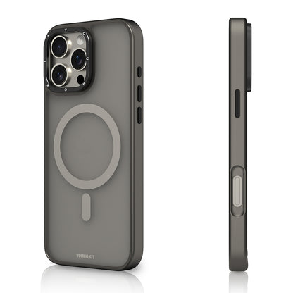 Apple iPhone 16 Pro Max Kılıf M-safe Şarj Özellikli Cam Arka Yüzey TPU Youngkit Gemstone Serisi Kapak Siyah