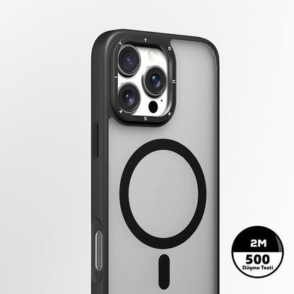 Apple iPhone 16 Pro Max Kılıf M-safe Şarj Özellikli Cam Arka Yüzey TPU Youngkit Gemstone Serisi Kapak Siyah
