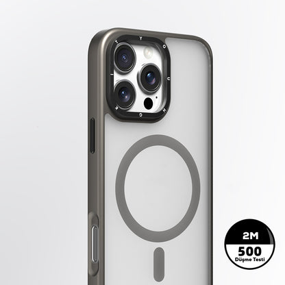 Apple iPhone 16 Pro Max Kılıf M-safe Şarj Özellikli Cam Arka Yüzey TPU Youngkit Gemstone Serisi Kapak Gold