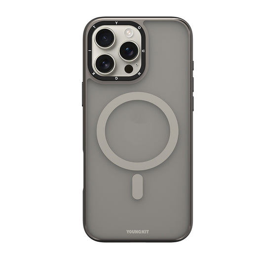 Apple iPhone 16 Pro Max Kılıf M-safe Şarj Özellikli Cam Arka Yüzey TPU Youngkit Gemstone Serisi Kapak Gri
