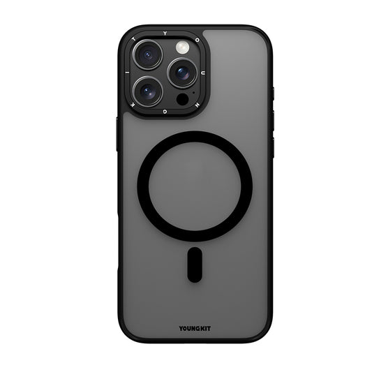 Apple iPhone 16 Pro Max Kılıf M-safe Şarj Özellikli Cam Arka Yüzey TPU Youngkit Gemstone Serisi Kapak Siyah