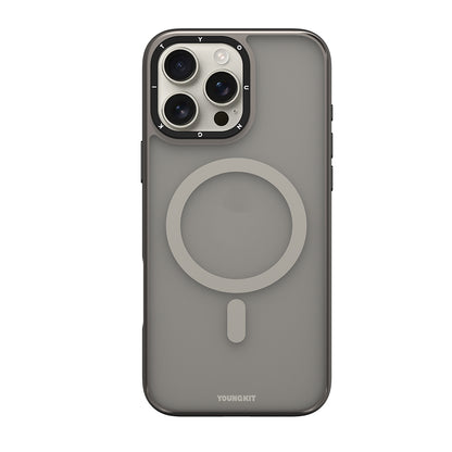 Apple iPhone 16 Pro Max Kılıf M-safe Şarj Özellikli Cam Arka Yüzey TPU Youngkit Gemstone Serisi Kapak Gold