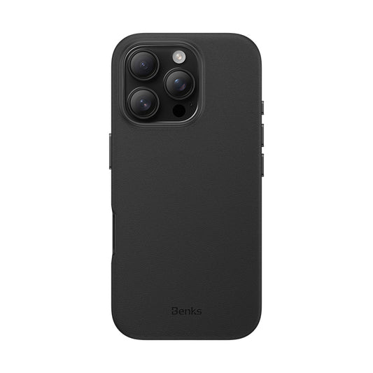 Apple iPhone 16 Pro Max Kılıf M-safe Şarj Özellikli Çizilmeye Dayanıklı Benks VitaPro Serisi PU Deri Kapak Siyah