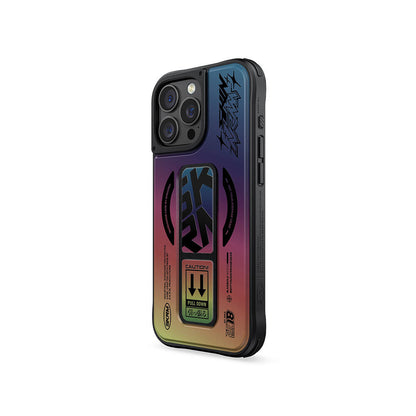 Apple iPhone 16 Pro Max Kılıf M-safe Şarj Özellikli Holografik Tasarımlı Standlı Deri Görünümlü Skinarma Kira Kobai Kapak Colorful