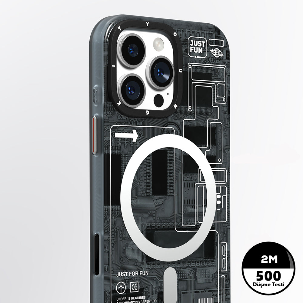 Apple iPhone 16 Pro Max Kılıf M-safe Şarj Özellikli Kamera Denetim Butonlu Youngkit Technology Serisi Kapak Gri