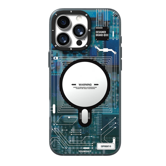 Apple iPhone 16 Pro Max Kılıf M-safe Şarj Özellikli Kamera Denetim Butonlu Youngkit Technology Serisi Kapak Mavi