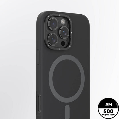 Apple iPhone 16 Pro Max Kılıf M-safe Şarj Özellikli Kamera Standlı Youngkit Bitty Cream Kapak Siyah