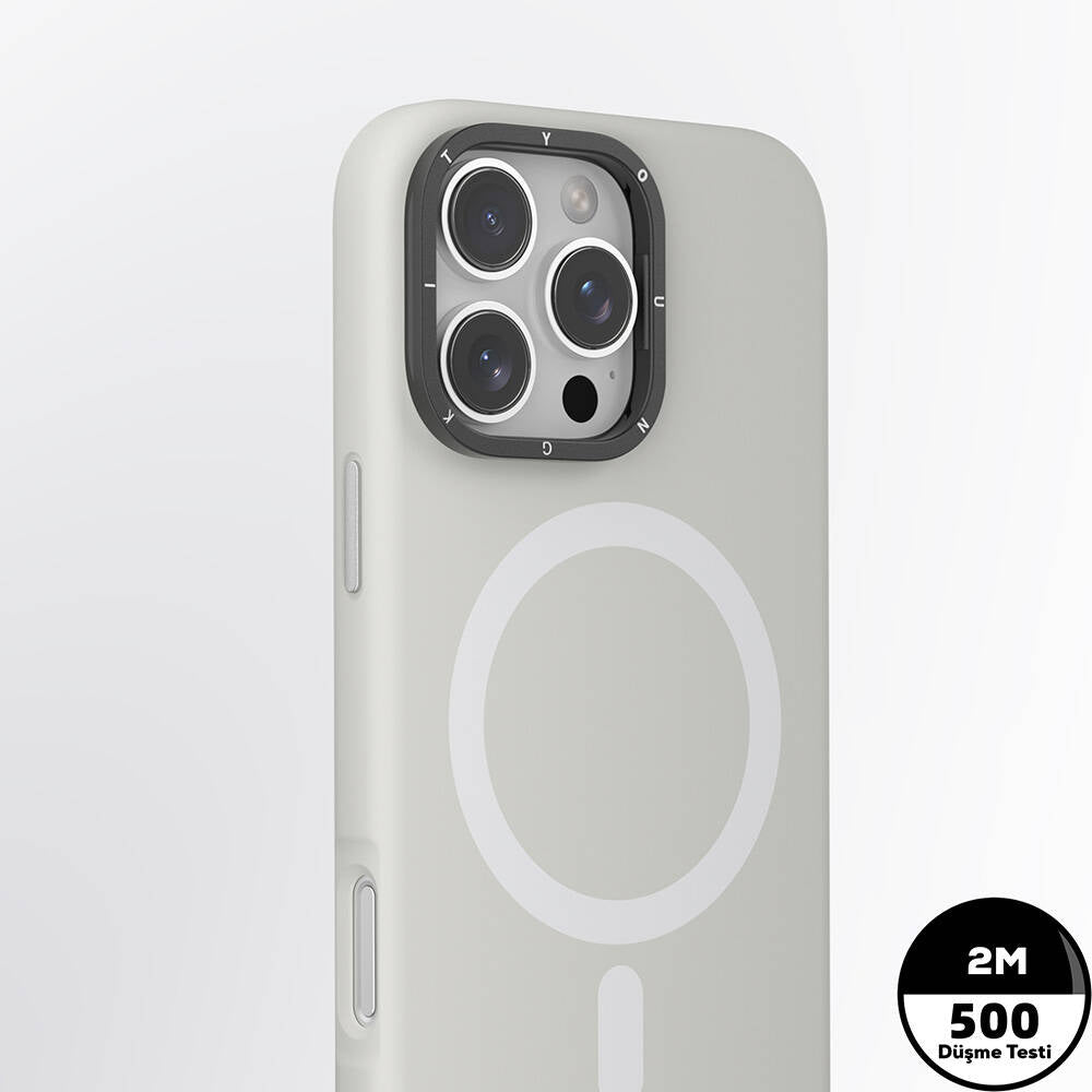 Apple iPhone 16 Pro Max Kılıf M-safe Şarj Özellikli Kamera Standlı Youngkit Bitty Cream Kapak Gri