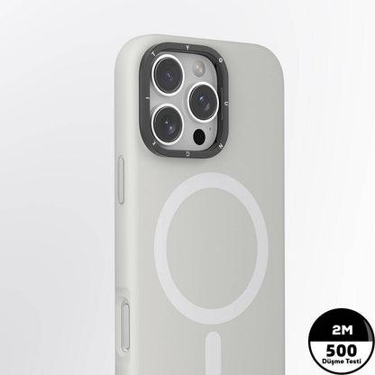 Apple iPhone 16 Pro Max Kılıf M-safe Şarj Özellikli Kamera Standlı Youngkit Bitty Cream Kapak Siyah