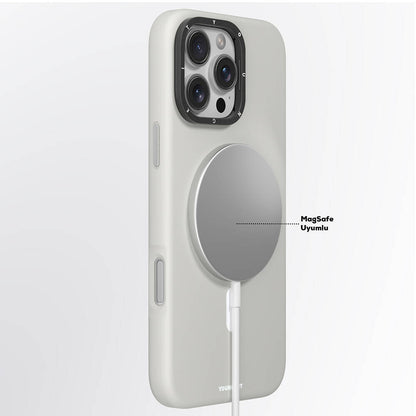 Apple iPhone 16 Pro Max Kılıf M-safe Şarj Özellikli Kamera Standlı Youngkit Bitty Cream Kapak Gri
