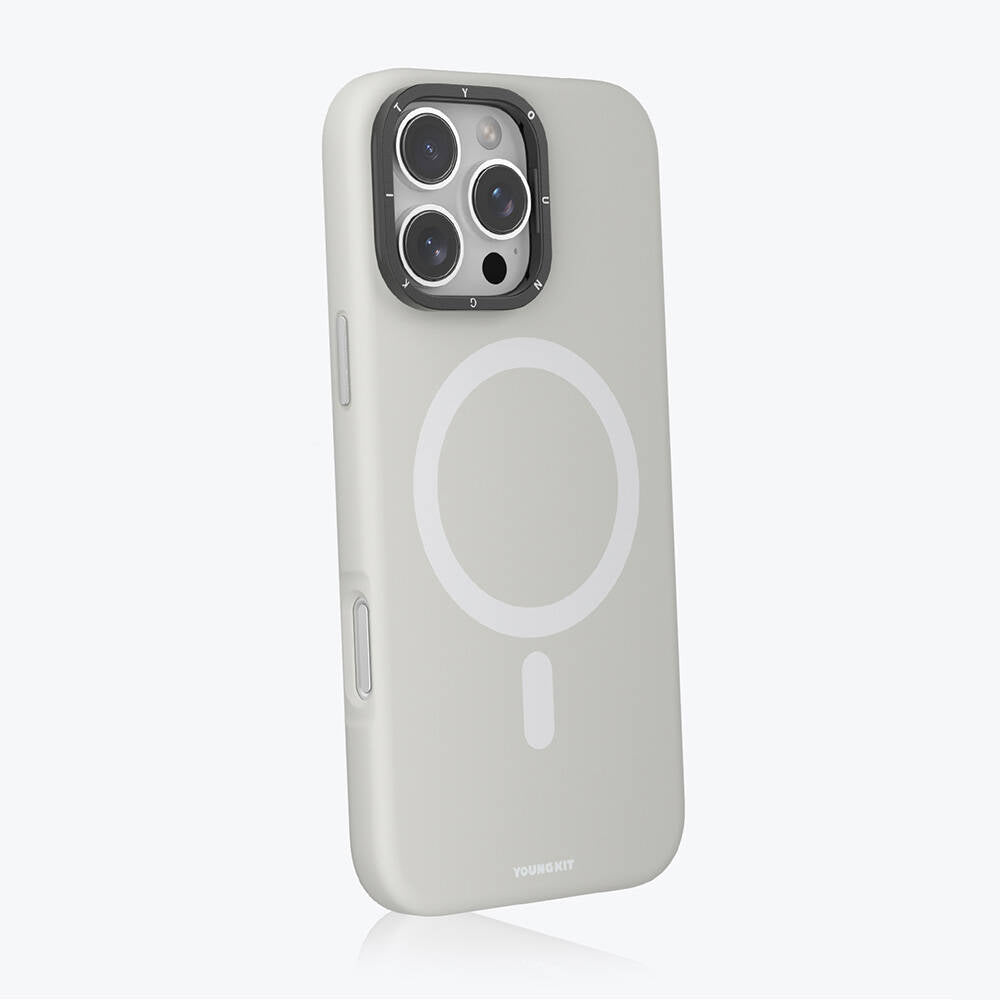 Apple iPhone 16 Pro Max Kılıf M-safe Şarj Özellikli Kamera Standlı Youngkit Bitty Cream Kapak Siyah