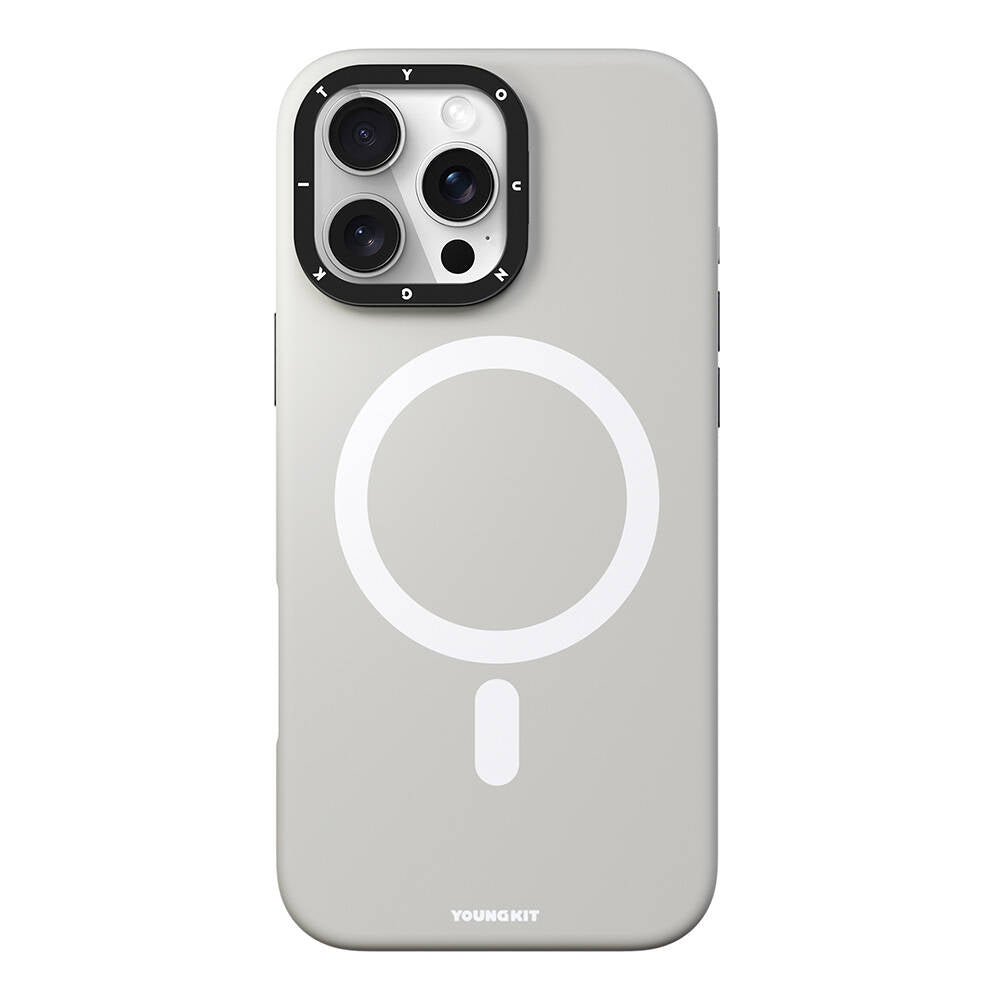 Apple iPhone 16 Pro Max Kılıf M-safe Şarj Özellikli Kamera Standlı Youngkit Bitty Cream Kapak Siyah