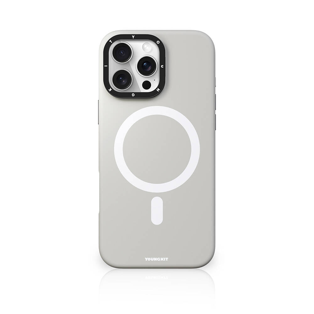 Apple iPhone 16 Pro Max Kılıf M-safe Şarj Özellikli Kamera Standlı Youngkit Bitty Cream Kapak Gri