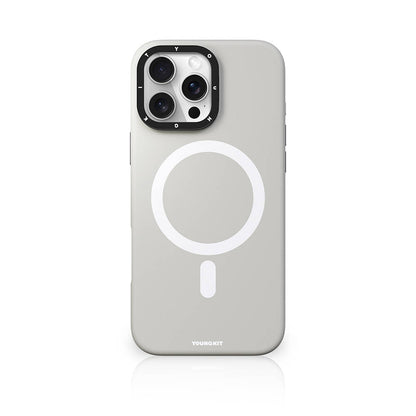 Apple iPhone 16 Pro Max Kılıf M-safe Şarj Özellikli Kamera Standlı Youngkit Bitty Cream Kapak Gri