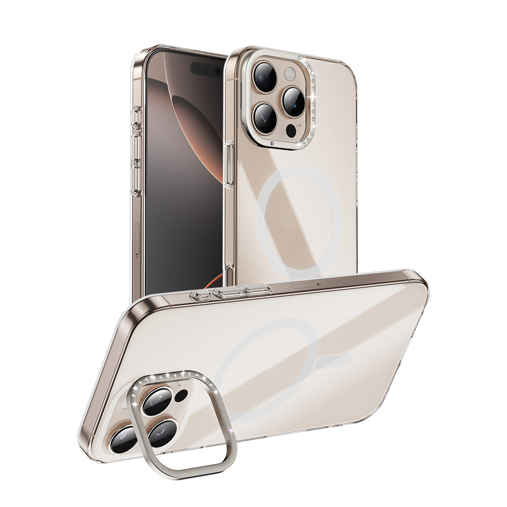 Apple iPhone 16 Pro Max Kılıf M-safe Şarj Özellikli Kamera Standlı Zore Estop Kapak Gold