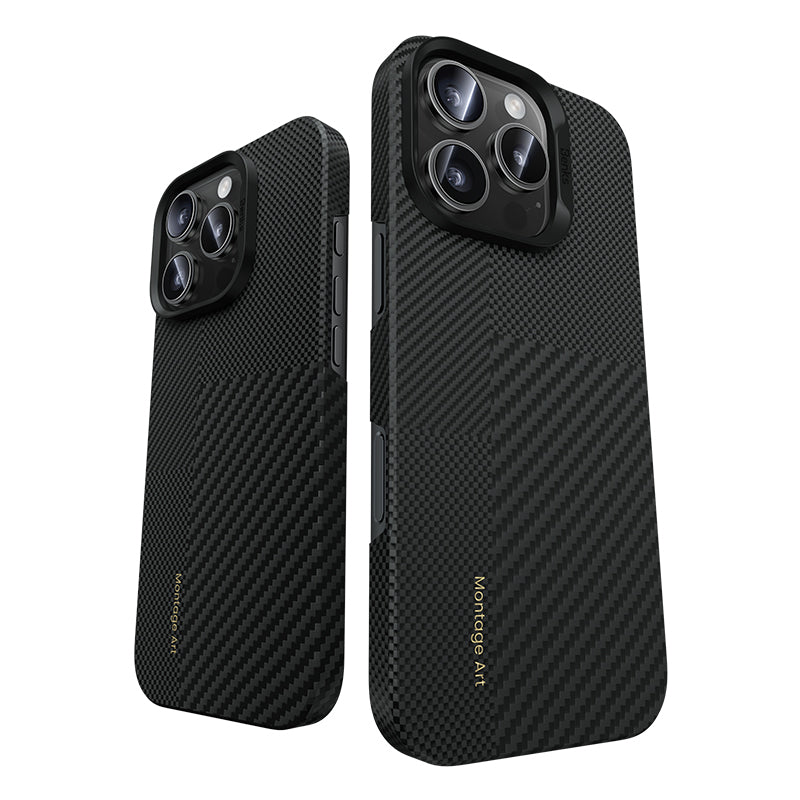 Apple iPhone 16 Pro Max Kılıf Magsafe Şarj Özellikli Karbon Fiber Benks Yeni Seri Montage ArmorAir Kevlar Kapak Siyah