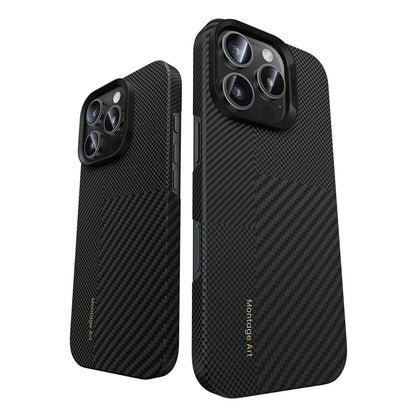 Apple iPhone 16 Pro Max Kılıf Magsafe Şarj Özellikli Karbon Fiber Benks Yeni Seri Montage ArmorAir Kevlar Kapak Siyah