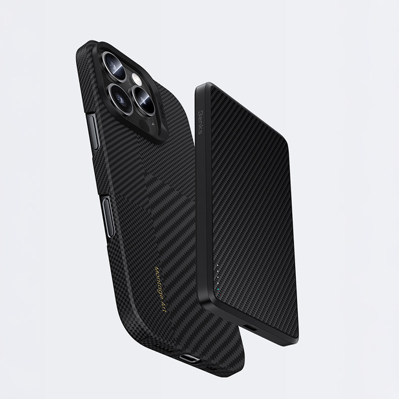 Apple iPhone 16 Pro Max Kılıf Magsafe Şarj Özellikli Karbon Fiber Benks Yeni Seri Montage ArmorAir Kevlar Kapak Siyah
