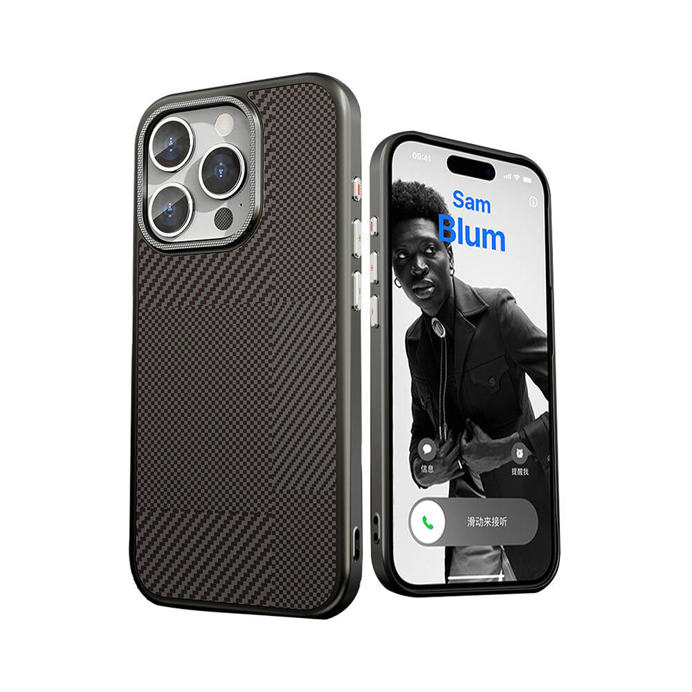 Apple iPhone 16 Pro Max Kılıf M-safe Şarj Özellikli Karbon Fiber Desenli Mutural Montage Kapak Siyah