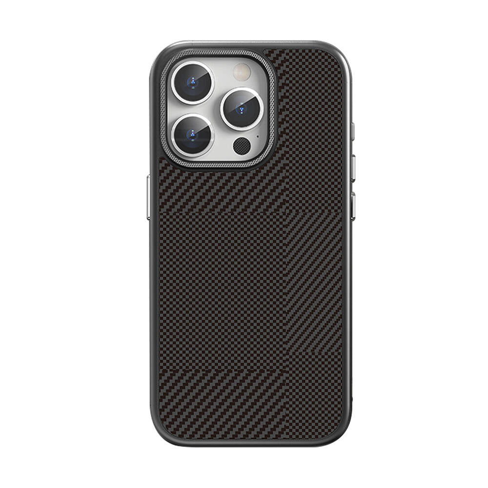 Apple iPhone 16 Pro Max Kılıf M-safe Şarj Özellikli Karbon Fiber Desenli Mutural Montage Kapak Kahverengi