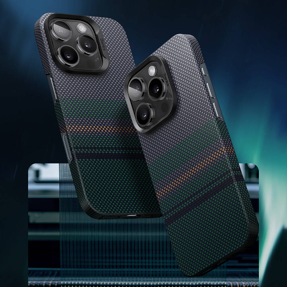 Apple iPhone 16 Pro Max Case M-safe Charging Feature Carbon Fiber Design Benks Aurora ArmorAir Kevlar Cover Black 