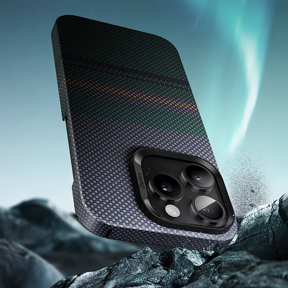 Apple iPhone 16 Pro Max Case M-safe Charging Feature Carbon Fiber Design Benks Aurora ArmorAir Kevlar Cover Black 