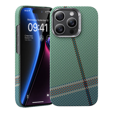 Apple iPhone 16 Pro Max Case M-safe Charging Feature Carbon Fiber Design Benks Passion Green ArmorAir Kevlar Cover Green 