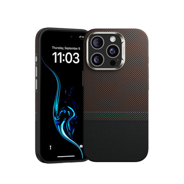 Apple iPhone 16 Pro Max Kılıf M-safe Şarj Özellikli Karbon Fiber Tasarımlı Benks Prestige ArmorPro Kevlar Kapak Gold