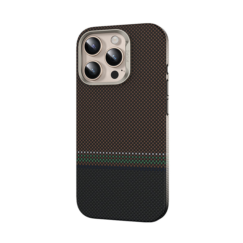 Apple iPhone 16 Pro Max Kılıf M-safe Şarj Özellikli Karbon Fiber Tasarımlı Benks Prestige ArmorPro Kevlar Kapak Gold