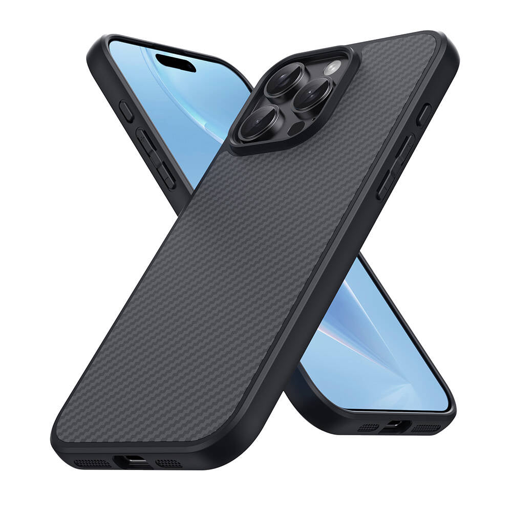 Apple iPhone 16 Pro Max Kılıf M-safe Şarj Özellikli Karbon Fiber Tasarımlı Zore Elnino Kapak Siyah