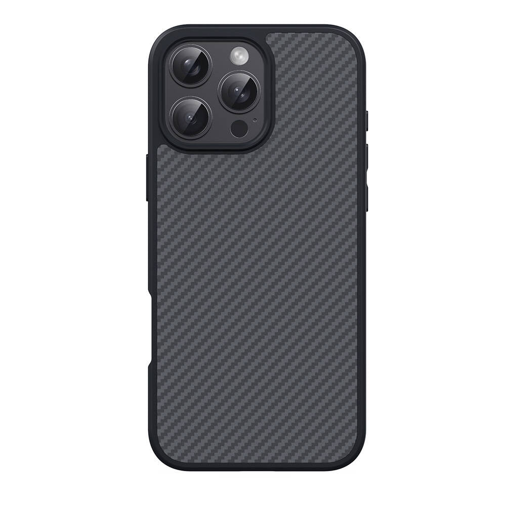 Apple iPhone 16 Pro Max Kılıf M-safe Şarj Özellikli Karbon Fiber Tasarımlı Zore Elnino Kapak Siyah